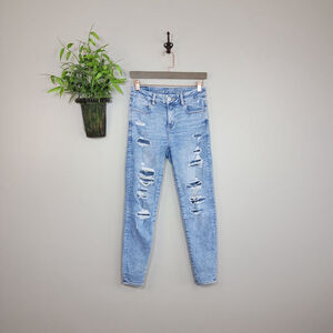 American Eagle Skinny Curvy Jegging Jeans Light Blue Distressed Ripped AE 2